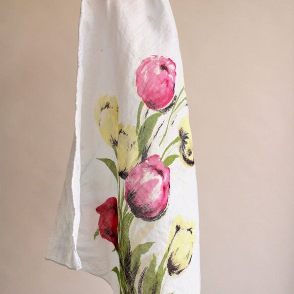Vintage 1960s Scarf, Tulip Print Cotton Handkerchief - Picture 9 of 9